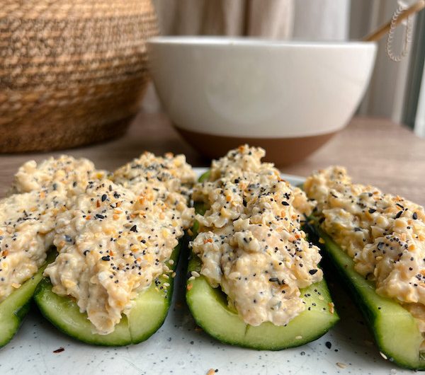 Plant Based Protein Packed Chickpea Salad Stuffed Cucumbers