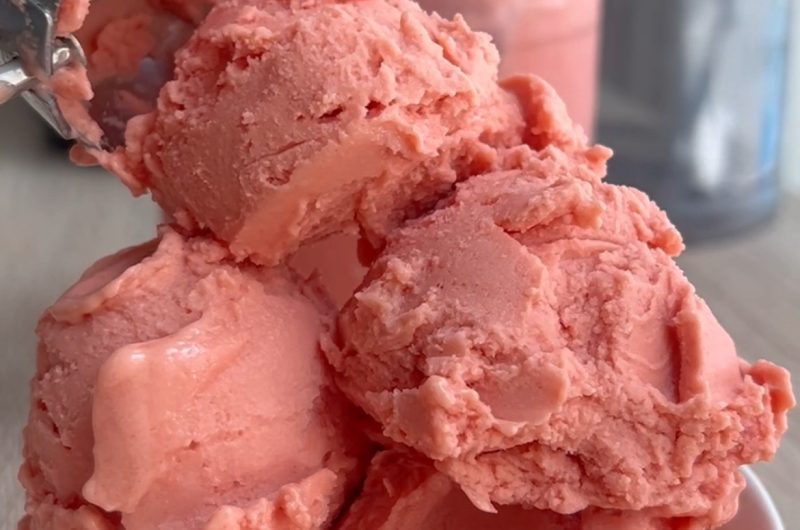 Three Ingredient Creamy Mango Strawberry Sorbet