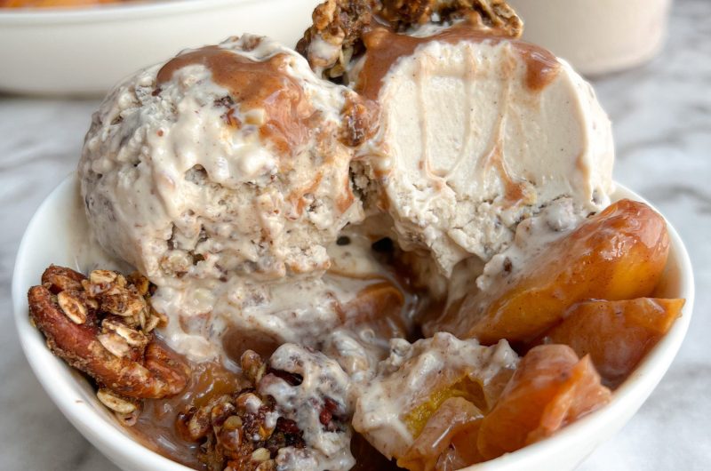 Nourishing Vegan Protein Granola Ice Cream & Cinnamon Coconut Sugar Peaches
