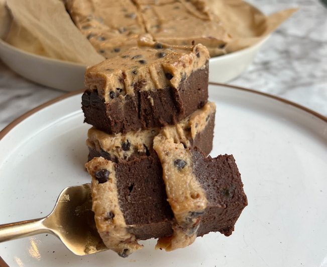 The Best No Bake Healthy Brownies with Cookie Dough Date Caramel