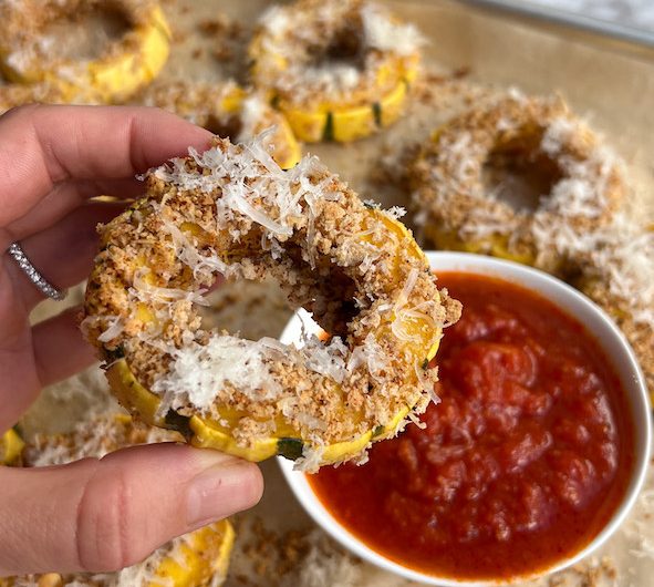 Vegan Parmesan Crusted Delicata Squash Rings