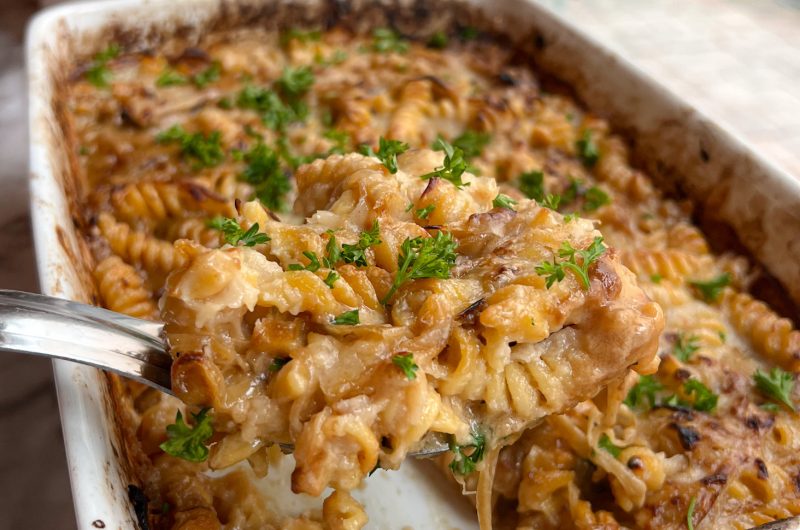 Comforting French Onion Soup Protein Pasta Bake