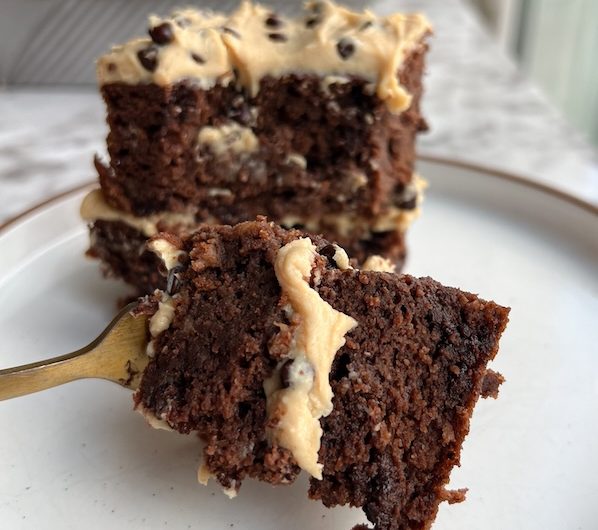 Healthy Banana Chocolate Protein Cake with Cookie Dough Frosting