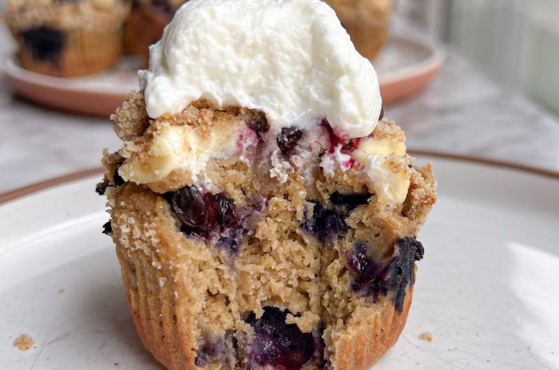 Protein-Packed Blueberry Cream Cheese Coffee Cake Muffins