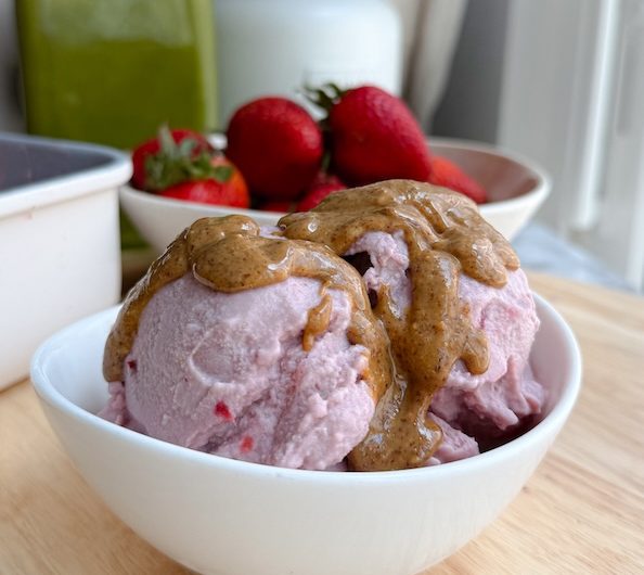 Four Ingredient Strawberry Protein Ice Cream.