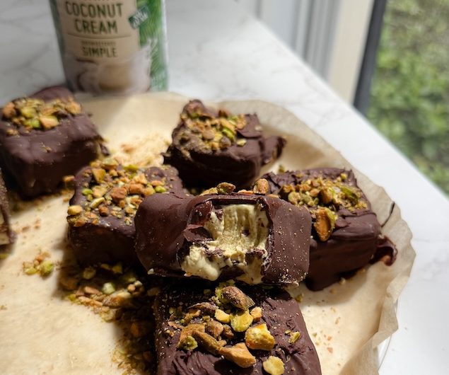 Dubai Chocolate Inspired Vegan Klondike Bars