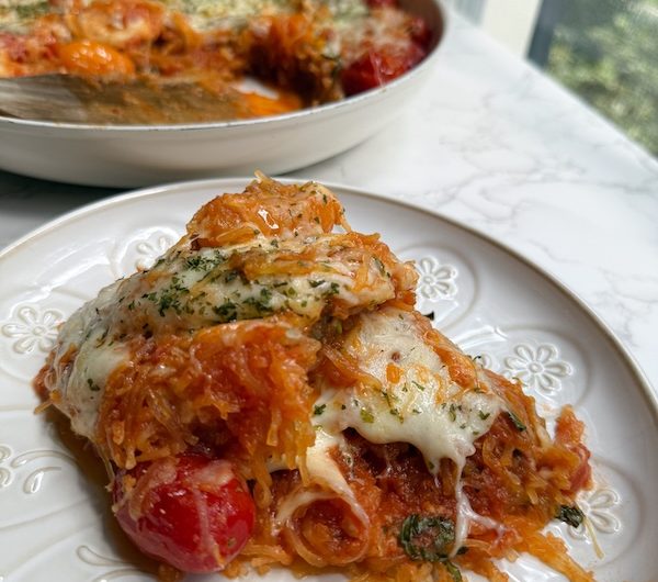 Margherita Pizza Inspired Spaghetti Squash Bake