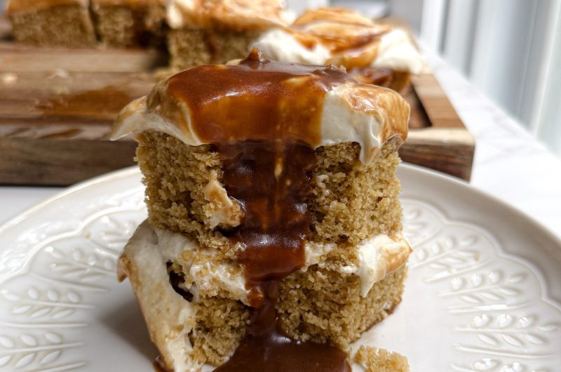 Healthier Vanilla Cake With Cream Cheese Frosting and Miso Caramel (Gluten-Free!)