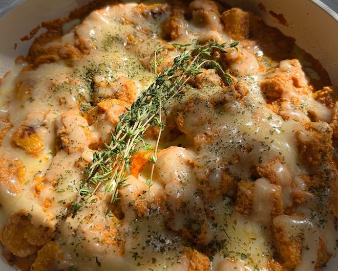 Healthy Homemade Sweet Potato Gnocchi with Cheesy Pumpkin Sauce (Gluten-Free!)