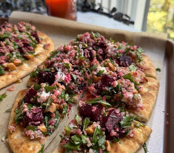 Easy Roasted Beet and Goat Cheese Salad Flatbreads