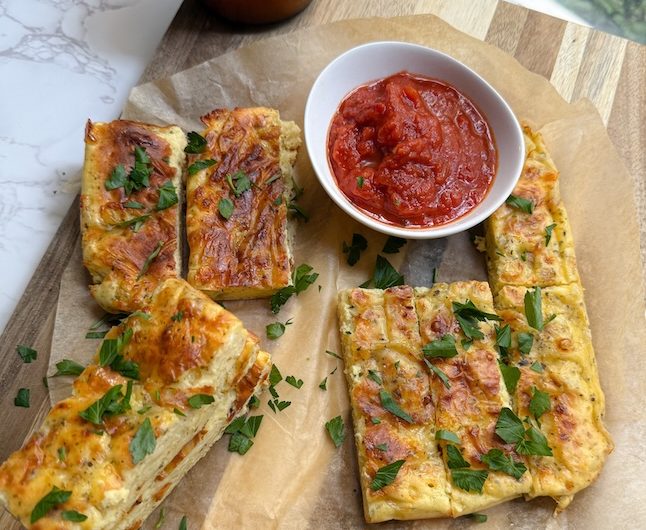 Lower Carb and Gluten-Free Protein Cheesy Breadsticks (6g Carbs + 9g Protein!)