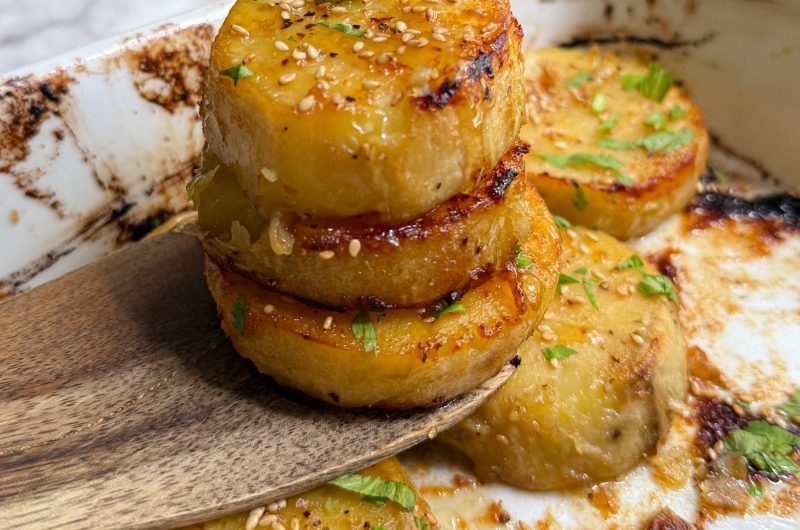 Miso Honey Glazed Roasted Sweet Potatoes