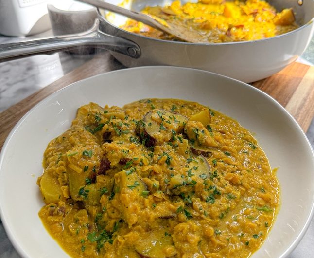 Cozy Lemony Lentil & Japanese Sweet Potato Stew