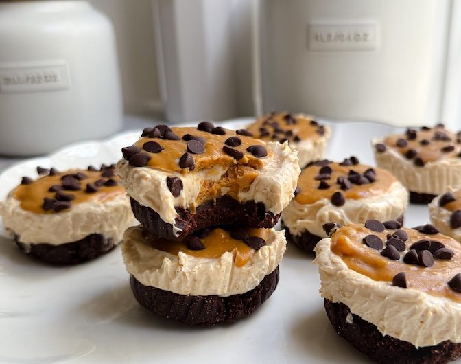 Triple Layer Healthy Brownie Peanut Butter Cheesecakes