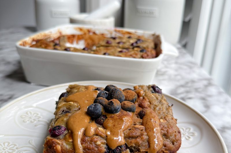 High Protein Banana Bread Blueberry Baked Oatmeal
