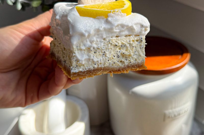 Lightened-Up Lemon Poppyseed Cheesecake Bars (Lower Sugar)
