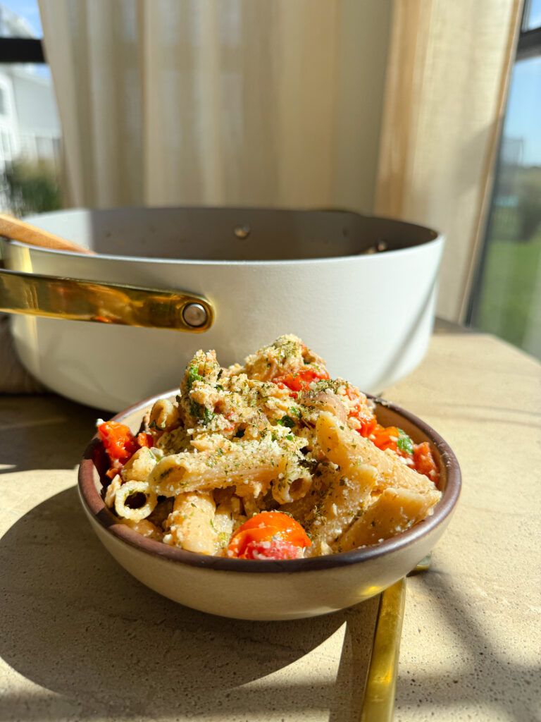 One-Pan Baked Salmon Feta Pasta